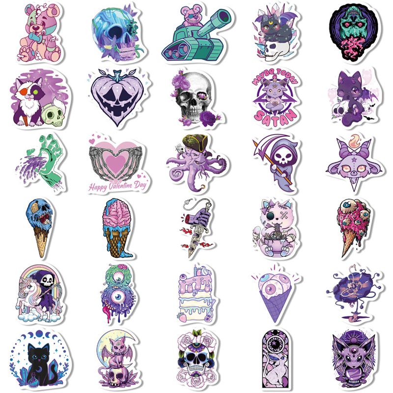 65Pcs Cartoon style purple Goth stickers cute skeleton ghosts Graffiti Kids Toy Skateboard car Motorcycle Bicycle Sticker Decals Wholesale