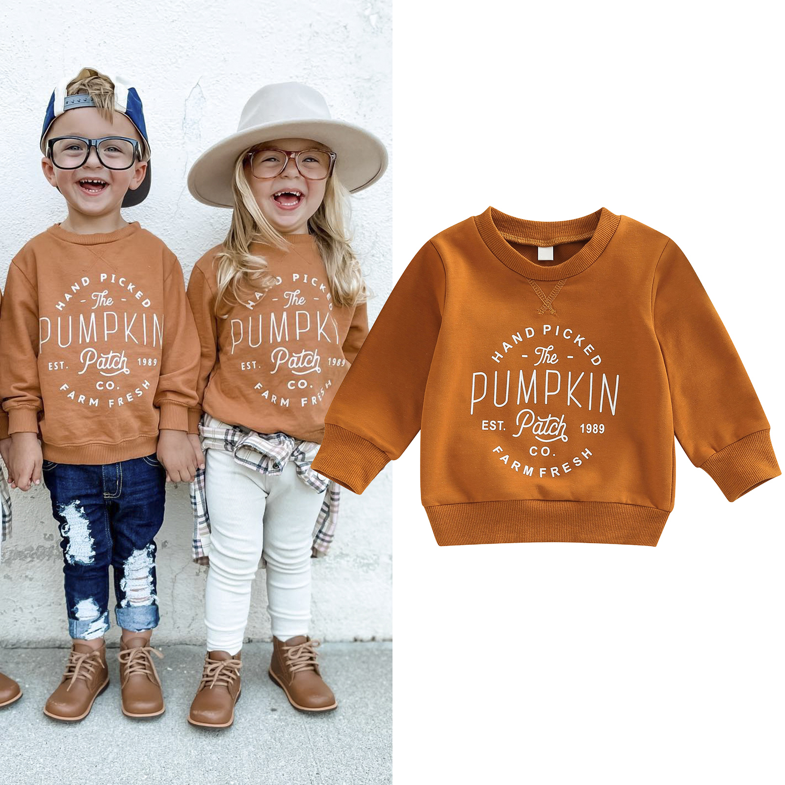 Tshirts FOCUSNORM 06Y Halloween Kids Girls Boys Sweatshirt T Shirts Pumpkin Letter Printing Long Sleeve Pullover Outwear 221125