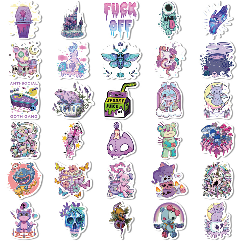 65Pcs Cartoon style purple Goth stickers cute skeleton ghosts Graffiti Kids Toy Skateboard car Motorcycle Bicycle Sticker Decals Wholesale