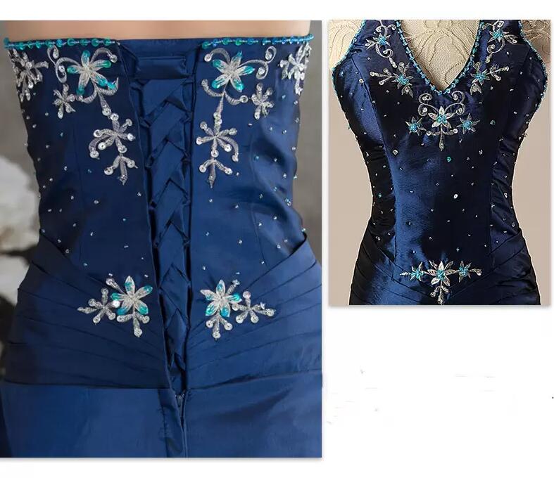 Vintage Navy Blue a-line Wedding Dresses Retro Halter Taffeta Pleated Beaded Embroidery Lace-up Corset Western Country Bridal Gown