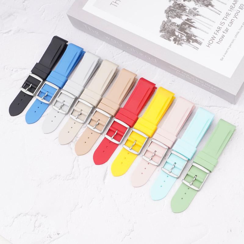 Watch Bands Curved End 20mm Rubber Strap Suitable For Moon Colorful Watchband Fashion Acessories