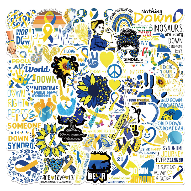 50Pcs World Down Syndrome Day Sticker Care of Deformity Graffiti Stickers for DIY Luggage Laptop Skateboard Motorcycle Bicycle Stickers