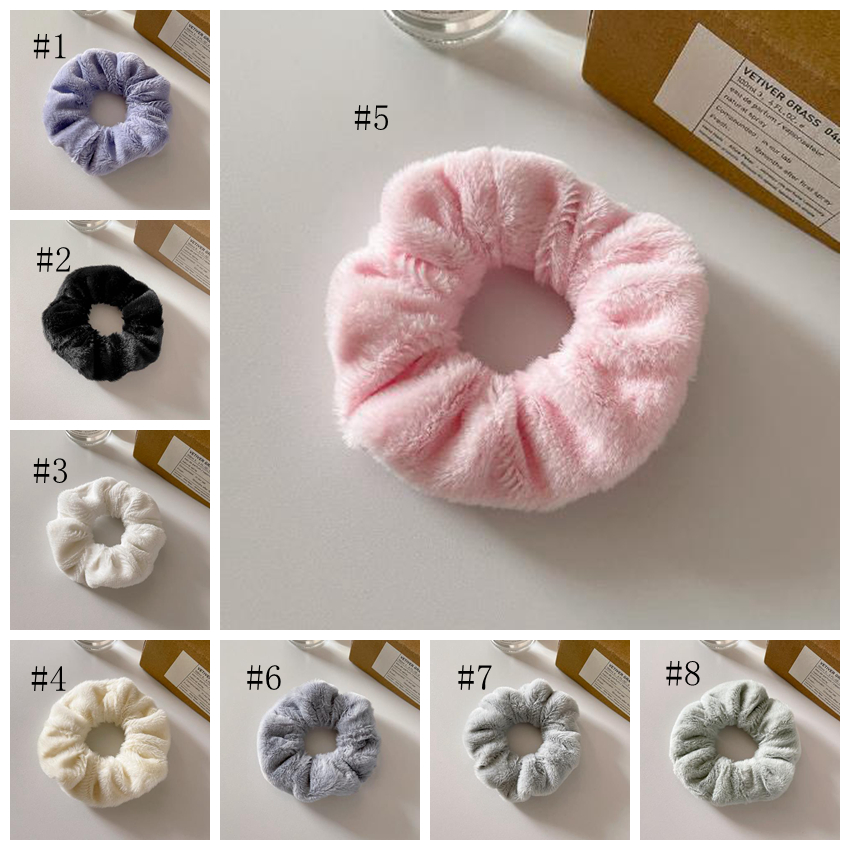 Plush Scrunchies Hairband Hair Accessories Thick Solid Fuzzy Scrunchy Ponytail Holder Elastics Hair Ties Christmas Gift 12 Colors DW6813