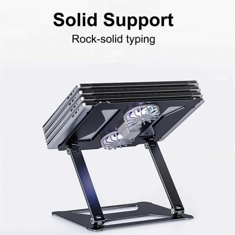 2025 new Car 2021 Foldable Table With Double Cooling Fan Aluminum Computer Stand Riser For Desk Portable Laptop H