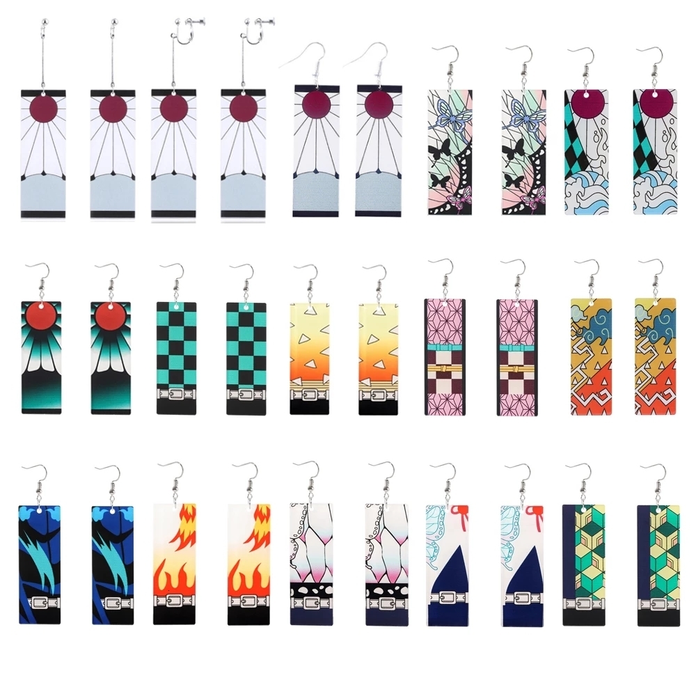 Charm 20Pcs Lot Acrylic Tanjiro Earrings Demon Slayer Anime Cosplay Props Kimetsu no Yaiba Long for Unisex Jewelry 221125