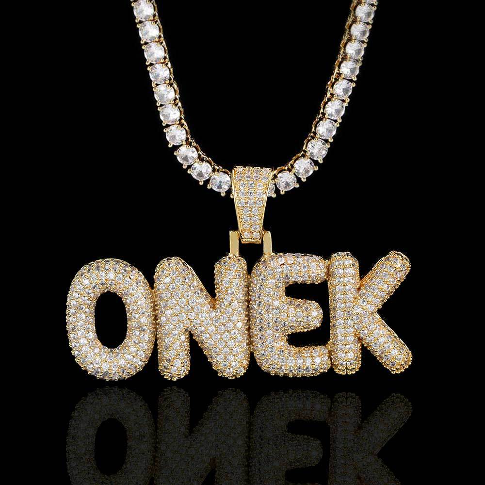 TopBling Hip Hop A-Z Custom Pendant Necklace Charm Bubble Letter 18K Real Gold Plated Women Men Jewelry Gift