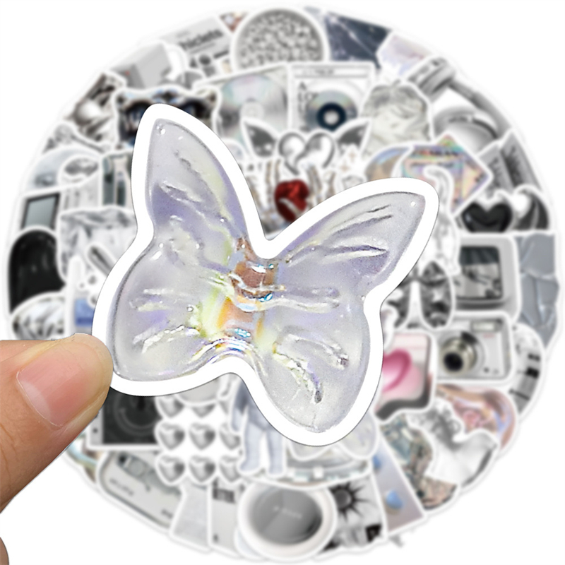 66Pcs Ins Style Retro Simplicity Sticker Silver Graffiti Stickers for DIY Luggage Laptop Skateboard Motorcycle Bicycle Stickers