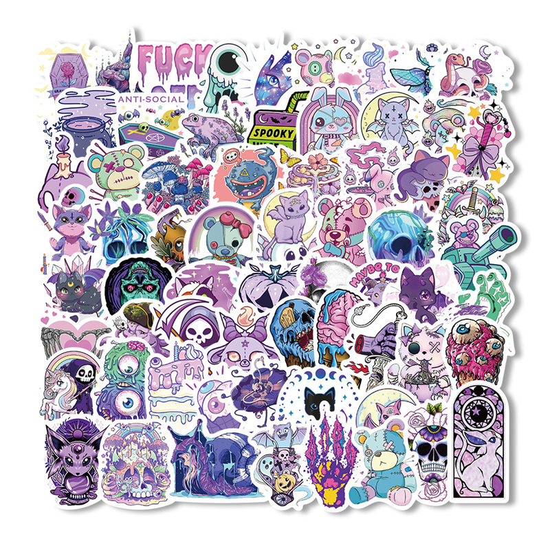 65Pcs Cartoon style purple Goth stickers cute skeleton ghosts Graffiti Kids Toy Skateboard car Motorcycle Bicycle Sticker Decals Wholesale