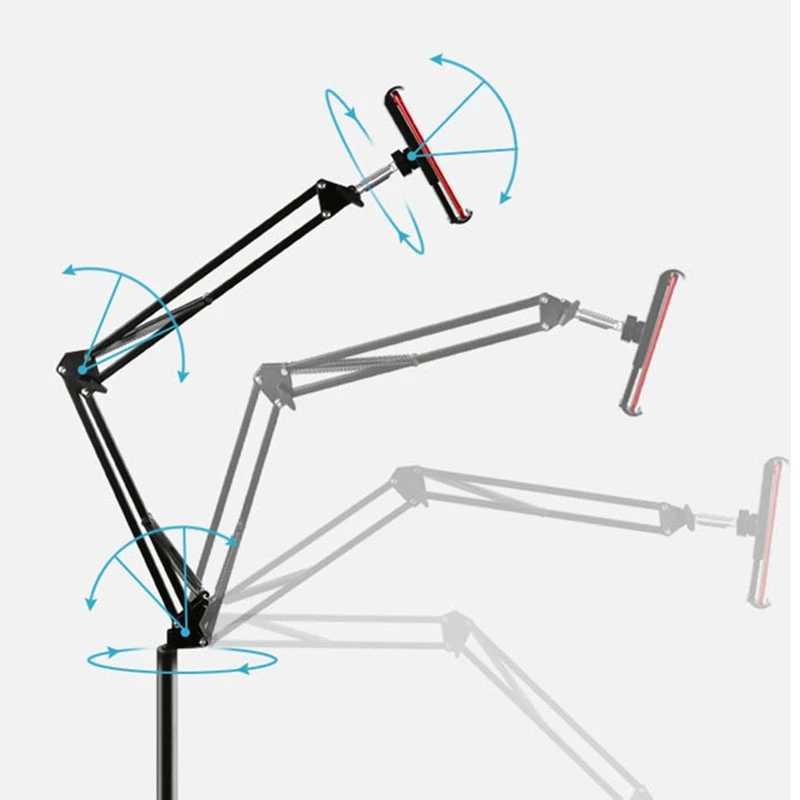 Car Metal Foldable Arm Floor Tablet Phone Stand Holder Multi-angle Adjustment for 5-12.9 Inch Lounger Bed Tablet Mobile Mount Holder