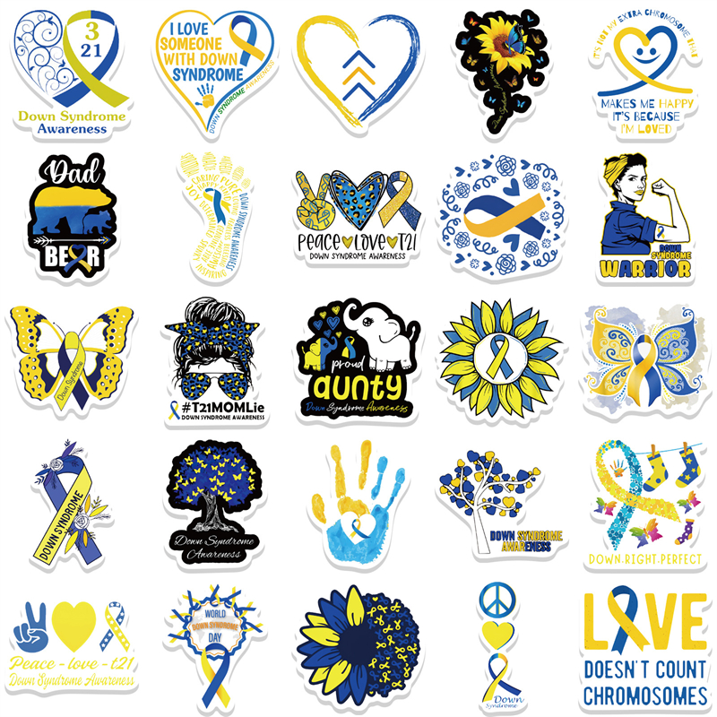 50Pcs World Down Syndrome Day Sticker Care of Deformity Graffiti Stickers for DIY Luggage Laptop Skateboard Motorcycle Bicycle Stickers
