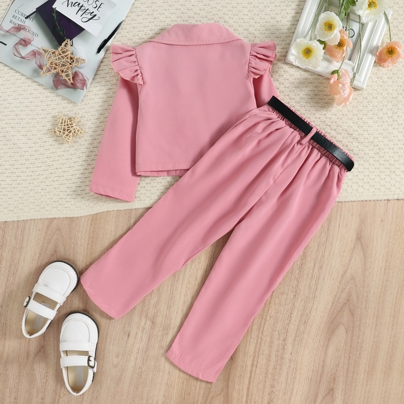 Clothing Sets 16Y Kids Girls Autumn Clothes Set with Belt Bag Baby Ruffle Long Sleeve Lapel Blazer Outwear Pants 3Pcs Children Outfits 221125