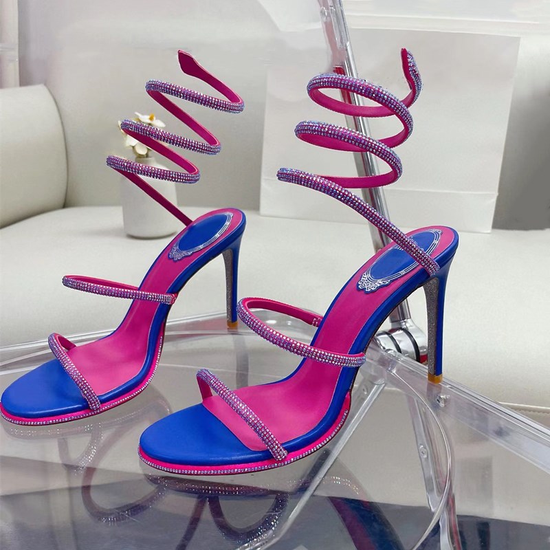 Thenew Sandals High Heels Dress Shoes Sandal Luxury Designer Crystal Ankle Strap Winding 10Mm Fashionable Stiletto Heel For Womens Rene Caovilla Size35--43