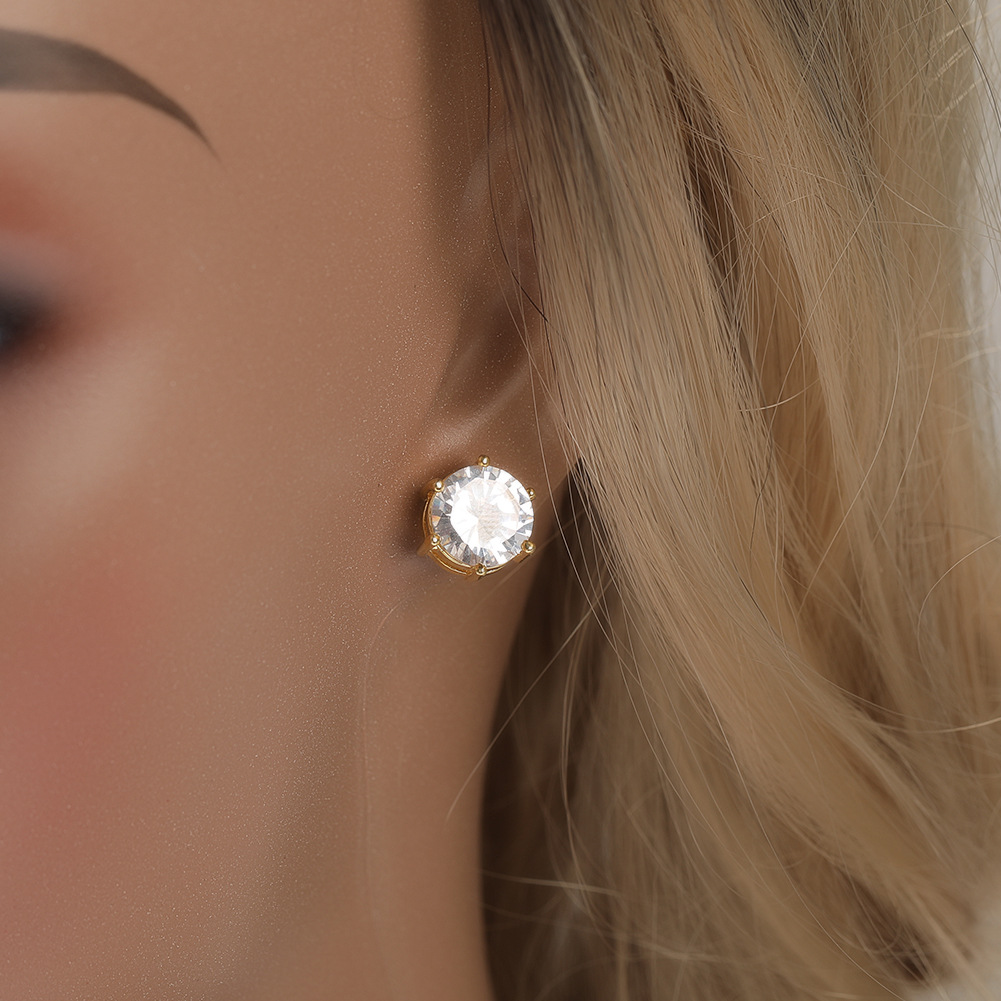 10mm Hip Hop Stud Earrings S925 Silver Needle TopBling Zircon 18K Real Gold Rock Rapper Jewelry