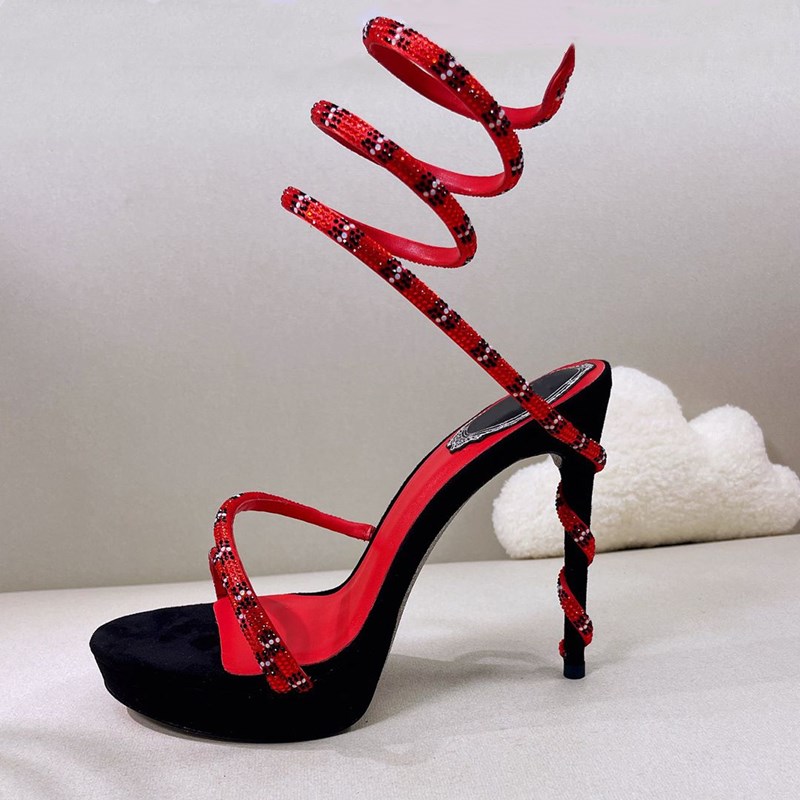 Platform Sandals Rc fashion Black Red Rhinestone twining foot ring womens shoes Luxury Designer narrow band 12.5CM high heeled novelty Heel winding Sandal 35-43Size, Dark brownbox
Platform Sandals Rc fashion Black Red Rhinestone twining foot ring womens shoes Luxury Designer narrow band 12.5CM high heeled novelty Heel winding Sandal 35-43Size, Dark brownbox