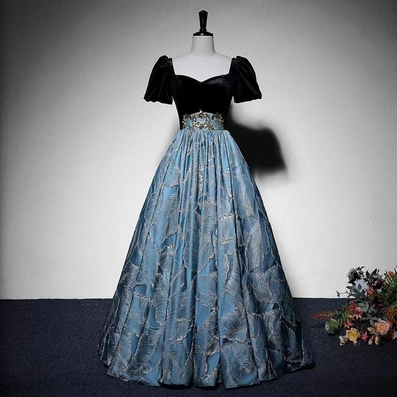 blue Lace Applique A-line Evening Dress Vintage Long Sleeves Satin Formal prom Gown Arabic Plus Size Party Pageant Dress