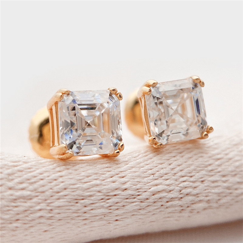 4mm-9mm S925 Sterling Silver Gold Plated Pass Test Square Moissanite Earrings Studs for Men Women Nice Gift