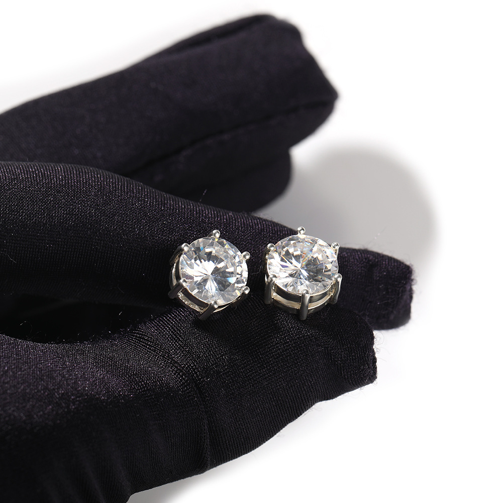 10mm Hip Hop Stud Earrings S925 Silver Needle TopBling Zircon 18K Real Gold Rock Rapper Jewelry
