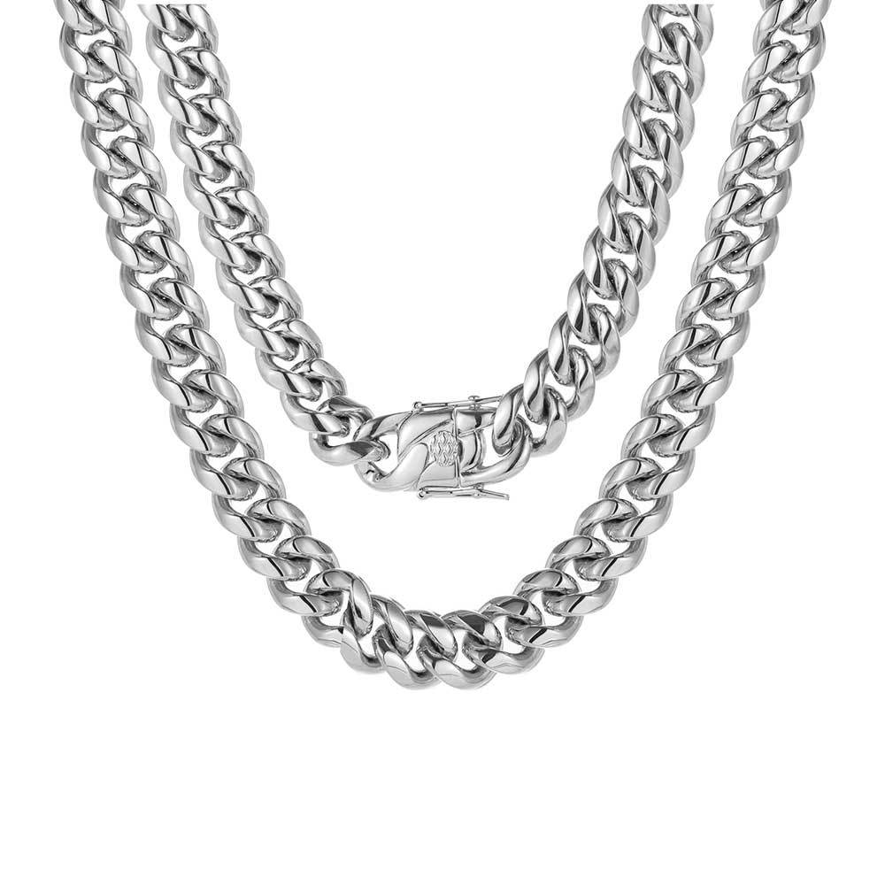 Cuban Link Chain Necklace Bracelet Jewelry 18K Real Gold Plated Stainless Steel Miami Necklace with Design Spring Buckle