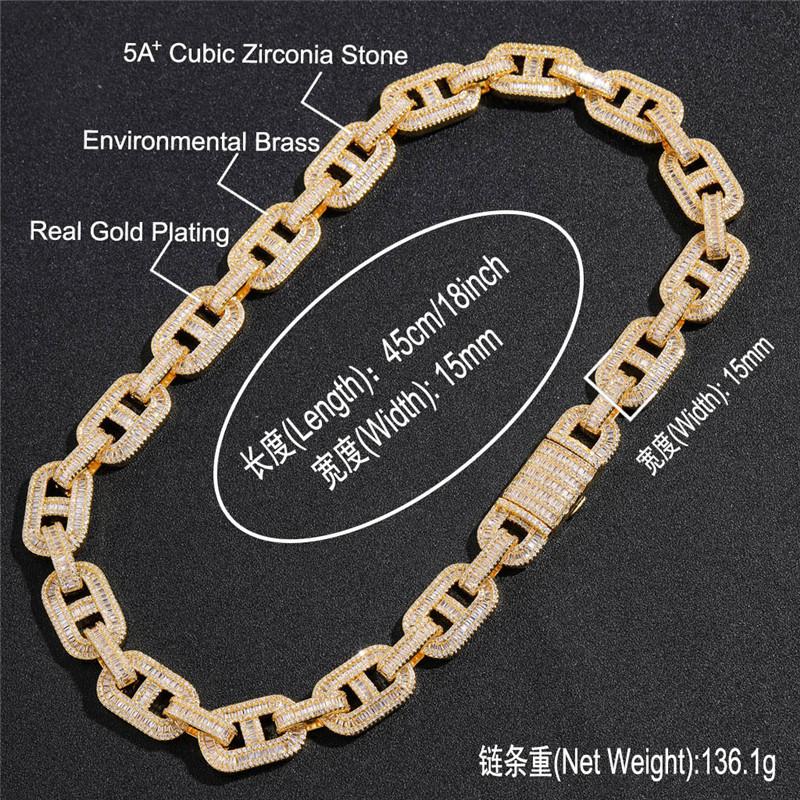 Men Women Fashion Jewelry 15mm 16-24inch Gold Plated Bling Coffee Bean Cuban Chain Necklace Bracelet Hip Hop Trendy