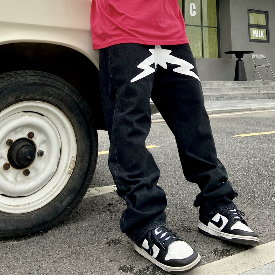 Men's Jeans Hip Hop Stars Print Patchwork Streetwear Loose for Men and Women Straight Pockets Retro Casual Baggy Denim Trousers 221124