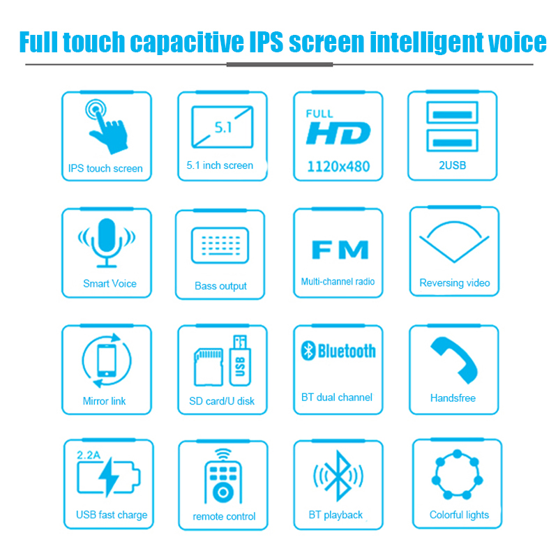 5.1 Inch 1 Din MP5 Car Radio Colorful Lights 12V USB AUX Bluetooth Hands-free Call Support AI RM RMVB MP3 WMA 720P 4 Channels