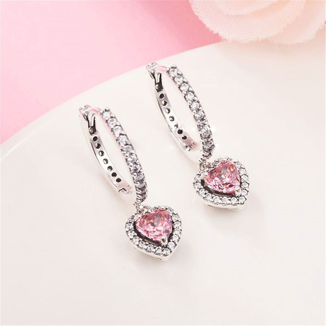 925 Sterling Silver Sparkling Halo Heart Hoop Earrings Fits European Pandora Style Jewelry Fashion Earrings
925 Sterling Silver Sparkling Halo Heart Hoop Earrings Fits European Pandora Style Jewelry Fashion Earrings