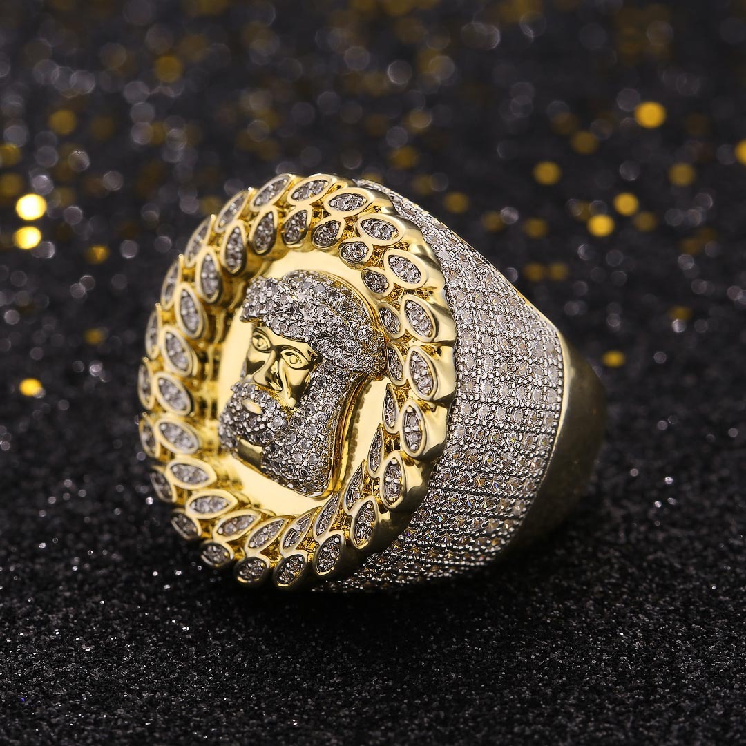 Hip Hop Casting Jesus Religious Rings Shining 18k Real Gold Plated Cubic Zircon Diamond Finger Ring Jewelry