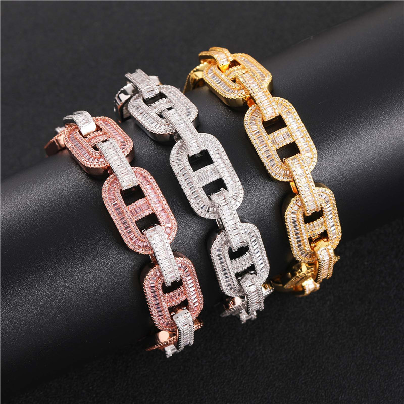 Men Women Fashion Jewelry 15mm 16-24inch Gold Plated Bling Coffee Bean Cuban Chain Necklace Bracelet Hip Hop Trendy