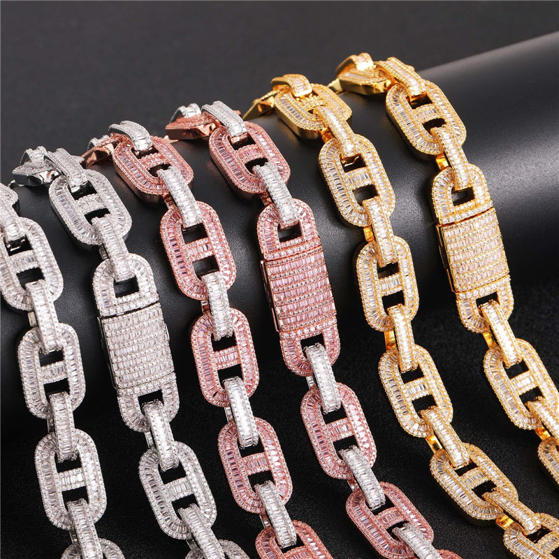 Men Women Fashion Jewelry 15mm 16-24inch Gold Plated Bling Coffee Bean Cuban Chain Necklace Bracelet Hip Hop Trendy