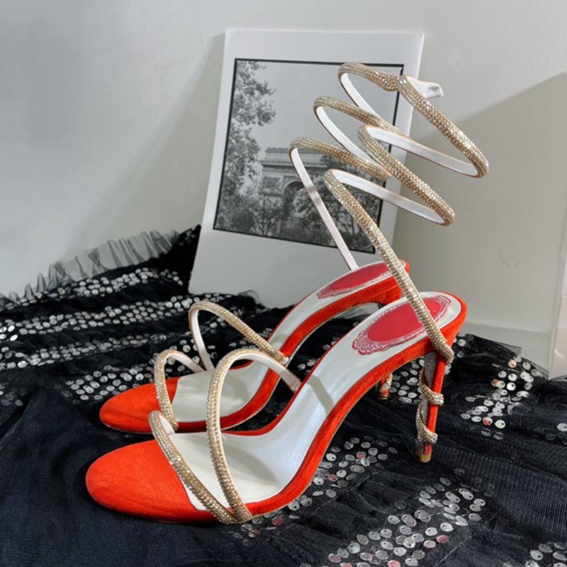 Sandals Rc fashion Black Red Rhinestone twining foot ring womens shoes Luxury Designer narrow band 9.5CM high heeled novelty Heel winding Sandal 35--43Size
Sandals Rc fashion Black Red Rhinestone twining foot ring womens shoes Luxury Designer narrow band 9.5CM high heeled novelty Heel winding Sandal 35--43Size