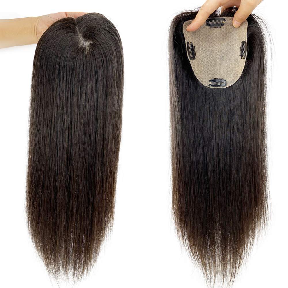 Silk Base Human Hair Topper With 4 Clips In Silk Top Virgin European Hair Toupee for Women Fine Hairpiece silky straight 12X13cm 15X16CM