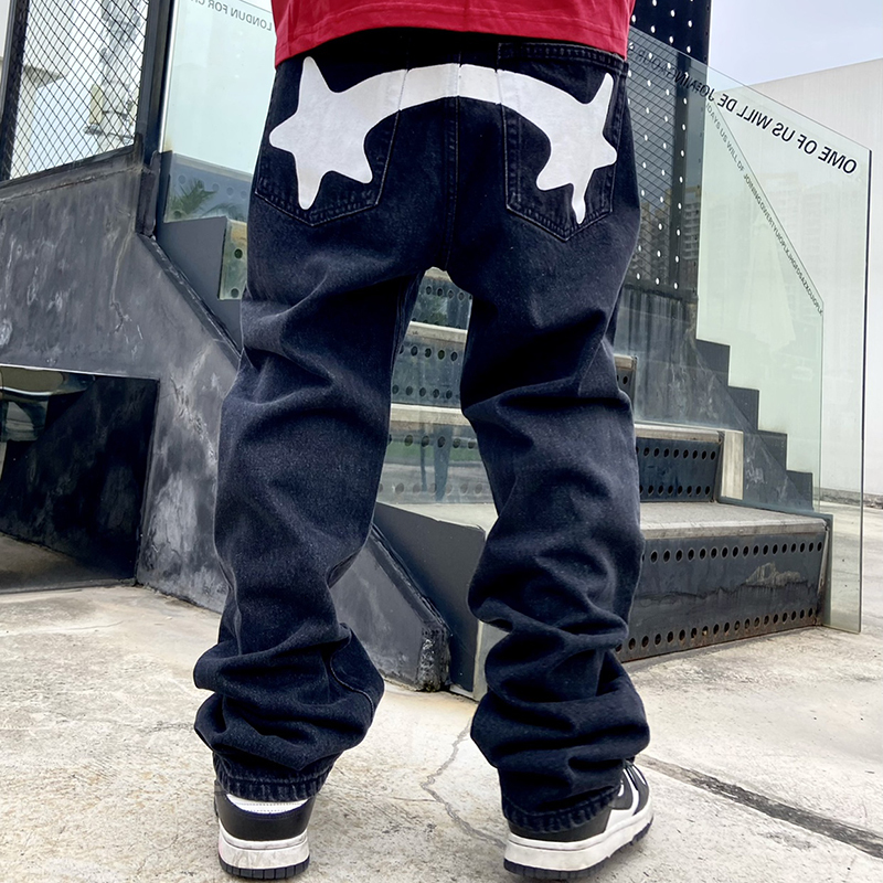 Men's Jeans Hip Hop Stars Print Patchwork Streetwear Loose for Men and Women Straight Pockets Retro Casual Baggy Denim Trousers 221124