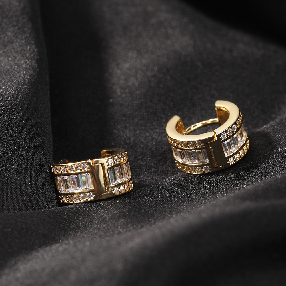 Hip Hop Hoop Earrings Ear Cuff TopBling CZ Zircon Women Men 18K Real Gold Plated Jewelry
