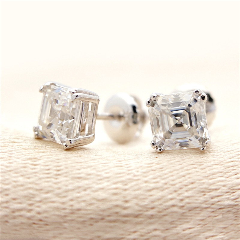 4mm-9mm S925 Sterling Silver Gold Plated Pass Test Square Moissanite Earrings Studs for Men Women Nice Gift