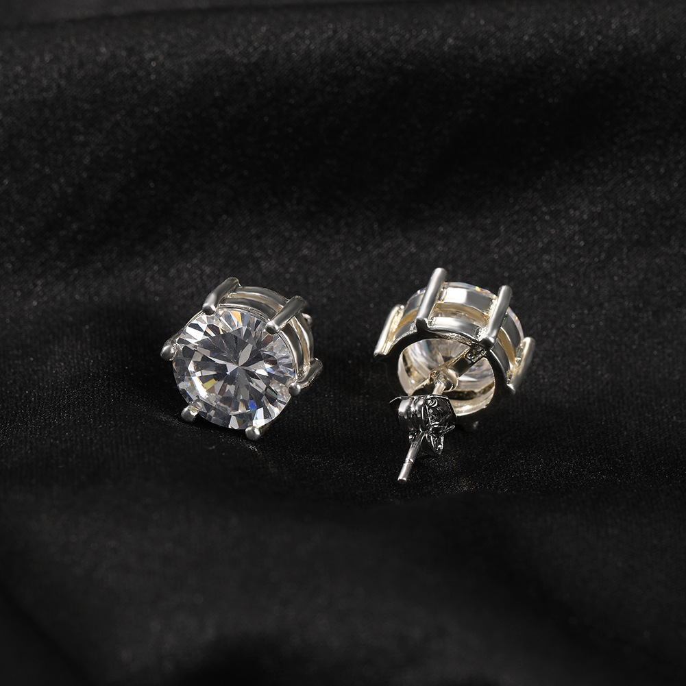 10mm Hip Hop Stud Earrings S925 Silver Needle TopBling Zircon 18K Real Gold Rock Rapper Jewelry