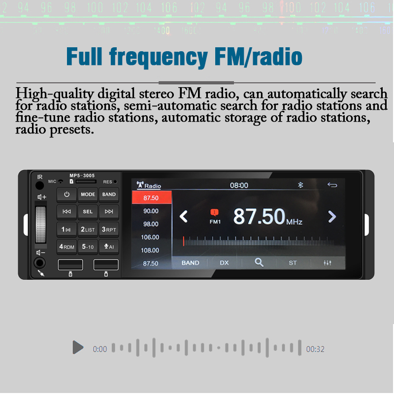 5.1 Inch 1 Din MP5 Car Radio Colorful Lights 12V USB AUX Bluetooth Hands-free Call Support AI RM RMVB MP3 WMA 720P 4 Channels