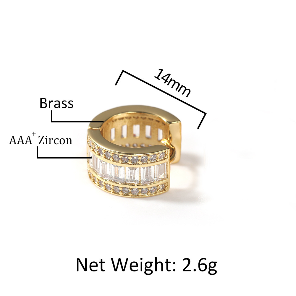 Hip Hop Hoop Earrings Ear Cuff TopBling CZ Zircon Women Men 18K Real Gold Plated Jewelry