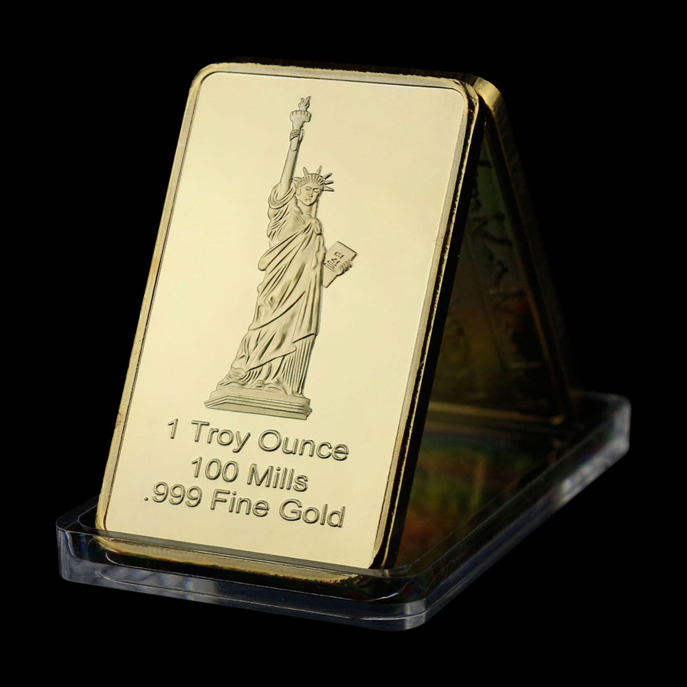 10PCS Liberty Bar Statue Of Liberty Souvenir Collection Art Gold Plated Gold Bar USA Liberty