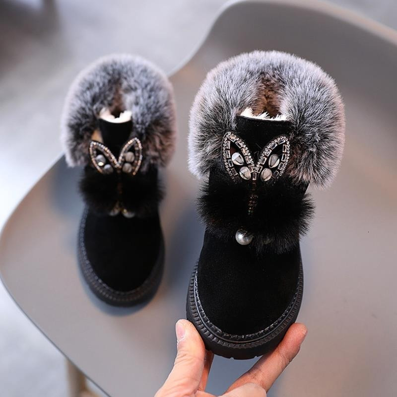 Boots Unisex Toddler Girl Kids Winter Shoes for Boys Soft Bottom Student Fur Snow Children Leather Plush 221125