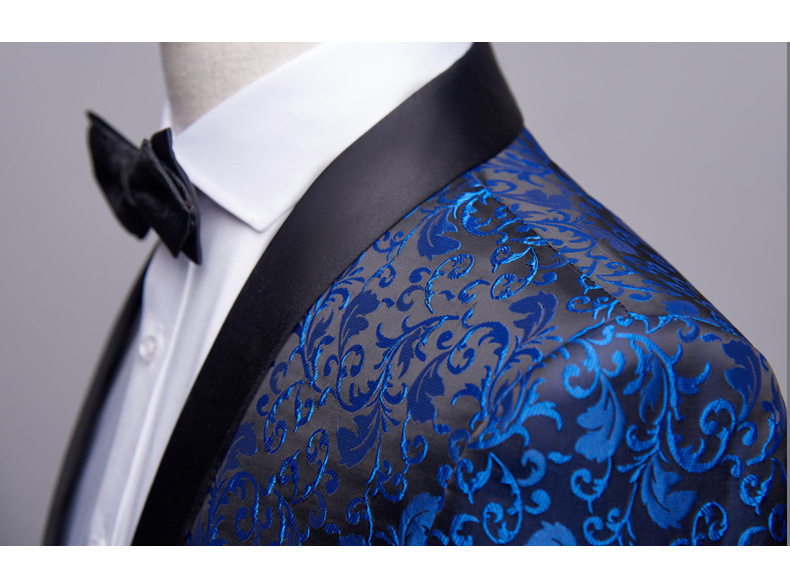 Men's Suits Blazers Royal Blue Floral Blazer Suit Jacket Men Shawl Laple One Button Dinner Party Prom Wedding Stylish Tuxedo Hombre 221124