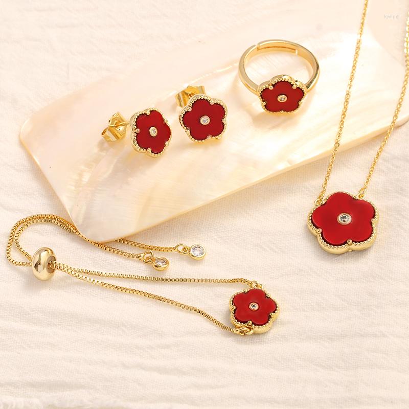 Necklace Earrings Set G&D 4pcs/Set Vintage Five Leaf Clover Natural Stone Flower Pendant Non Tarnish Stainless Steel Luxury Jewelry, Picture shown
Necklace Earrings Set G&D 4pcs/Set Vintage Five Leaf Clover Natural Stone Flower Pendant Non Tarnish Stainless Steel Luxury Jewelry, Picture shown