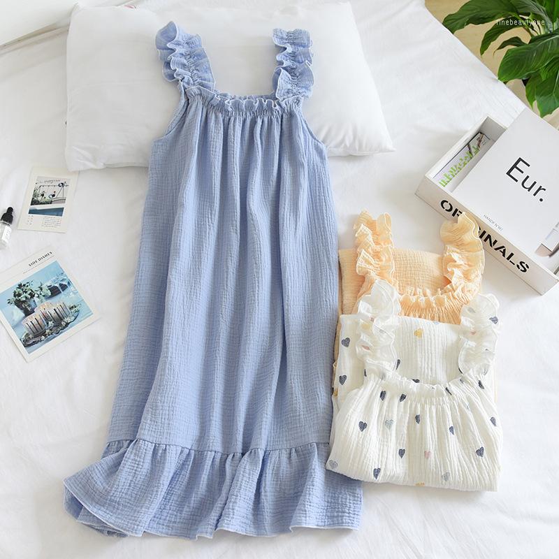 Women's Sleepwear Summer Pure Cotton Nightgowns Women Sweet Sexy Sleeveless Night Dress Ruffle Loose Female Breathable Gauze Sleepshirts, Blue
Women's Sleepwear Summer Pure Cotton Nightgowns Women Sweet Sexy Sleeveless Night Dress Ruffle Loose Female Breathable Gauze Sleepshirts, Blue