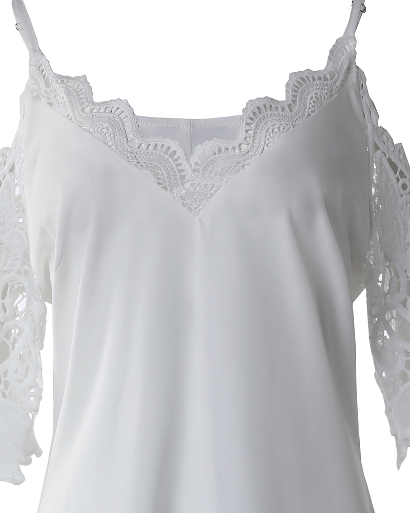 Casual Dresses Summer Women Casual Loose Daily Vacation White Dress Half Sleeve Cold Shoulder Contrast Lace Casual Dress 221126