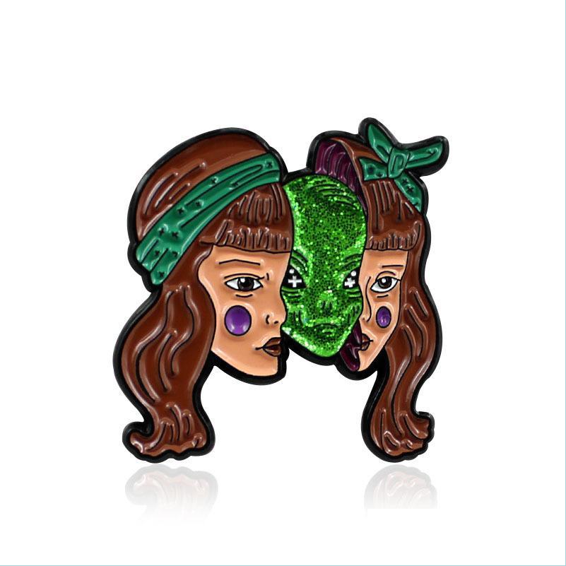 

Pins Brooches Green Girl Enamel Pin Alien Mask Monster Brooch Long Hair Woman Ghost Halloween Badge Jewelry 6158 Q2 Drop Del Dhgarden Dhxhg