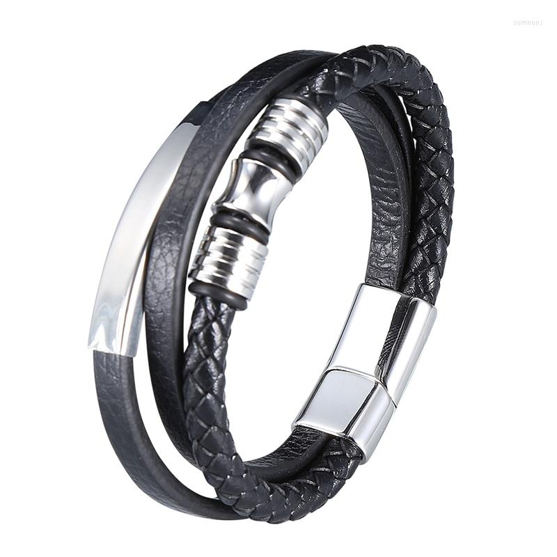Charm Bracelets Stainless Steel Bracelet 3 Layers Black Punk Style Men Leather Genuine Man Braided Multilayer BB1001
Charm Bracelets Stainless Steel Bracelet 3 Layers Black Punk Style Men Leather Genuine Man Braided Multilayer BB1001