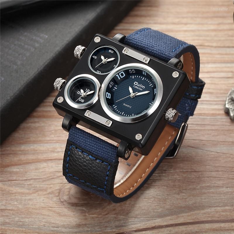 Wristwatches Oulm 3595 Unique Three Time Zone Wristwatch Male Sport Watch Square Large Dial Canvas Strap Hours Casual Men's Watches, Brown
Wristwatches Oulm 3595 Unique Three Time Zone Wristwatch Male Sport Watch Square Large Dial Canvas Strap Hours Casual Men's Watches, Brown