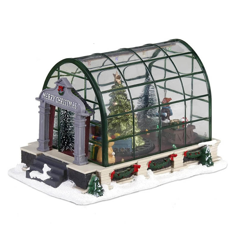 Christmas Decorations Animated Lighted Village Greenhouse Collectible House Ballroom Disply Xmas Home Accent Fireplace Decoration Musical 221125