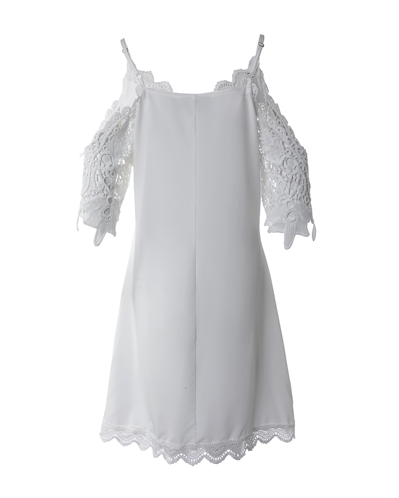 Casual Dresses Summer Women Casual Loose Daily Vacation White Dress Half Sleeve Cold Shoulder Contrast Lace Casual Dress 221126