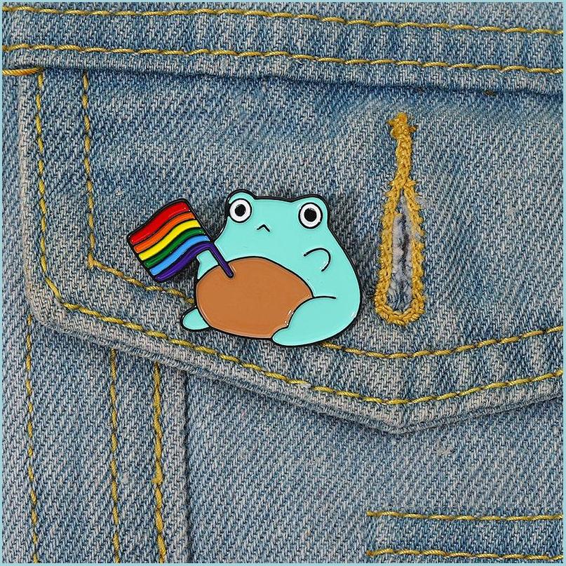 Pins Brooches Enamel Brooch Pin Cartoon Cute Rainbow Flag Frog Gay Badge Animal Lgbt Brooches Pins Couple Accessories Cloth Dhgarden Dhbcf