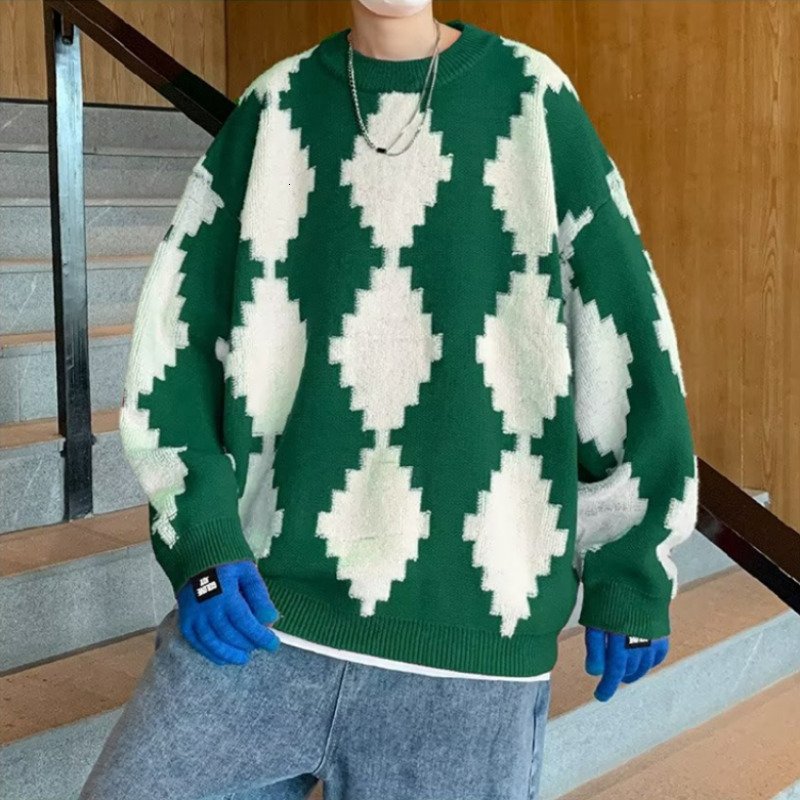 Men's Sweaters Autumn and Winter Loose Round Neck Knitwear Diamond Plaid Pullover Sweater 221128, Brown
Men's Sweaters Autumn and Winter Loose Round Neck Knitwear Diamond Plaid Pullover Sweater 221128, Brown